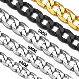 9mm Cuban Curb Chain for Men Silver Stainless Steel 22" Inches Solid Miami Cuban Link Chain Necklace Hip Hop Jewelry