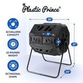Compost Tumbler Outdoor for Home, Composter Bin, 43-Gallon, Black