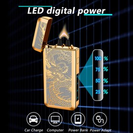 TIKIUKI Electric Rechargeable Big Flame Arc Lighter Type-C Plasma Windproof Candle Cool Lighter with Smart Chip for Camping, Adventure (Gold Dragon)