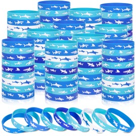 100Pcs Shark Silicone Bracelets Bulk Party Favors, Ocean-Themed Blue and White Rubber Wristbands for Under the Sea Birthday Goodie Bag Stuffers Gifts Supplies (9 Designs)