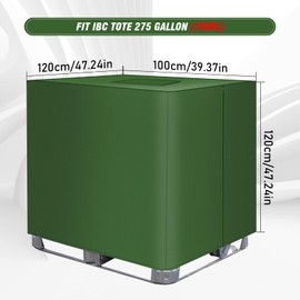 MaxEarn IBC Tank Cover, 420D Green Tarpaulin with Zipper, 120 x 100 x 116cm IBC Container Protective Cover, Waterproof Sun UV Protective for Outdoor 1000L IBC Rainwater Tank