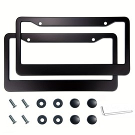 Fashion 2 Holes Round Black Matte License Plate Frames,Stainless Steel License Plate Covers,Weather Proof License Plate Holders for Women(2 Holes Round Black,2PCS)