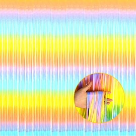 4 Pack Rainbow Foil Fringe Curtain Backdrop, 3.28Ft x 6.56Ft Colorful Metallic Tinsel Foil Streamers Curtains for Photo Booth, Wedding, Thanksgiving, Birthday, Christmas, Easter Party Decoration