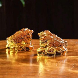 Jeejunye 3Pcs Glass Money Frog Statue, Lucky Money Toad, Feng Shui Wealth Amulet for Home Office Desk, Living Room, Aquarium & Wealth Decor