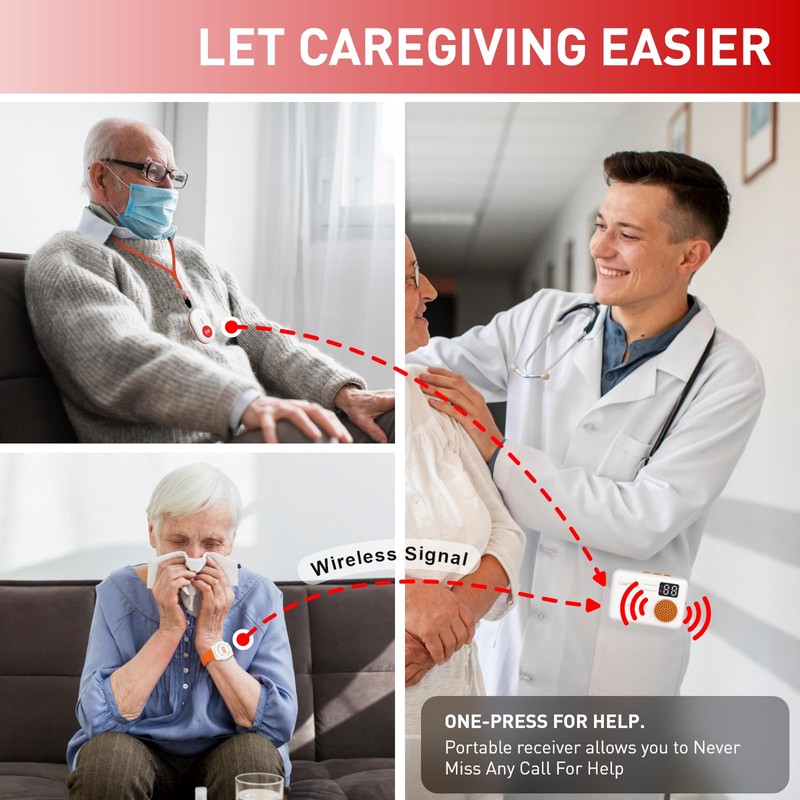 CallToU Wireless Caregiver Pager Portable Alarms for Elderly Wrist Call