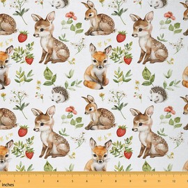 Feelyou Deer Fabric by The Yard Kids 1 Yard Kids Fox Hedgehog Upholstery Fabric for Chairs Teens Boys Girls Woodland Wild Animals Waterproof Outdoor Fabric Wildlife Design Reupholstery Fabric Decor