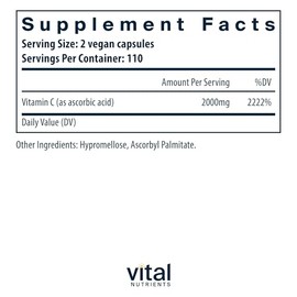 Vital Nutrients Vitamin C 1000mg (100% Pure Ascorbic Acid) - Vegan Antioxidant Supplement for Immune Support and Iron Absorption* - Gluten, Dairy and 