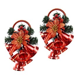 Hanging Wall Decoration with Fir Poinsettia Bells Christmas Bell Christmas Decoration Door Wall Hanger Wreath Wreaths Wall Hanger Door Wreath Christmas Wreath Decoration Garland Wall Decoration
