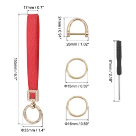 [PATIKIL] レザーリストレットキーチェーン キーチェーンホルダーキーフォブリ ストバンド 5つ キーリングと紛失防止Dリング付き 男性用女性用財布車キー用 金色/レッド