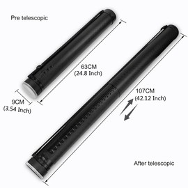DEWEL Document Tube,Plastic Expanding Poster/Art/Document Storage Tube 24.5 to 40 inches Adjustable with Carrying Strap Waterproof and Light-Resistance Telescoping Carrying Case (Black-Large Size)