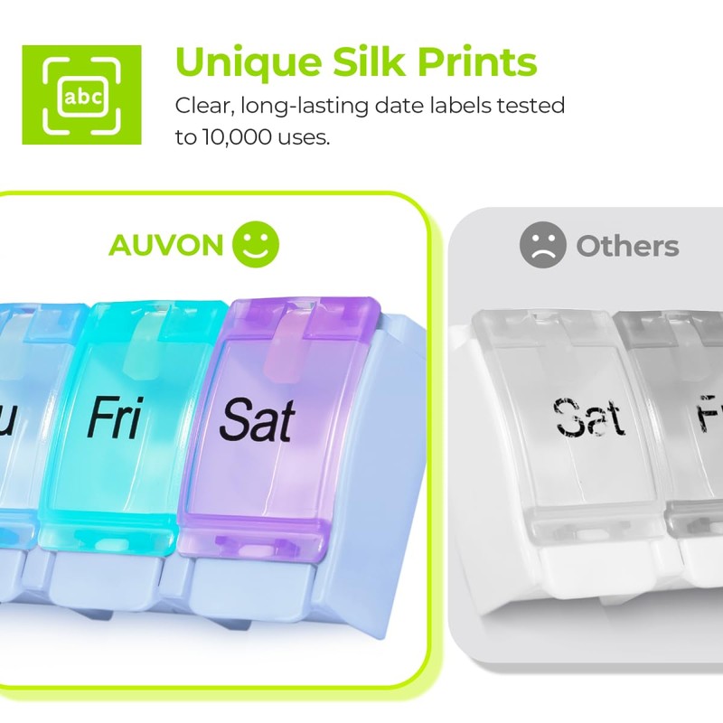 AUVON Weekly Pill Organizer Arthritis Friendly, BPA Free Travel 7