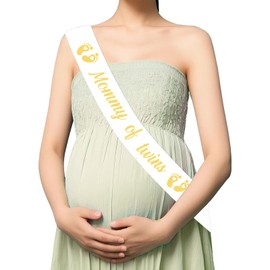 Jollyboom Twins Baby Shower Decoration, Mommy of Twins White Sash for Twins Neutral Baby Shower Gender Reveal Party Decorations Pregnant Mommy Gift