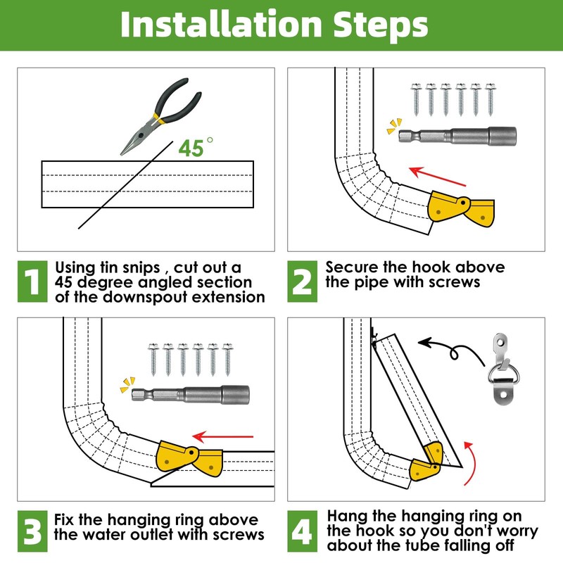Lipshome 2-Piece Set of 4 Gutter Extension Hinge, Includes Water