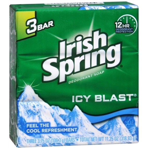 Irish Spring Deodorant Bar Soap, Icy Blast, 3.75 oz bars, 3 ea (Pack of 2)