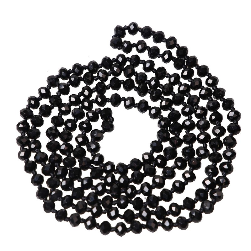 Ambrum Long Crystal Wrap Necklace Women Beaded Knotted Jewelry Champagne