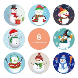 Christmas Stickers, 500 PCS 1.5” Merry Christmas Labels with 6 Snowman Patters, Round Roll Self Adhesive Seals for Xmas Favor Gift Cards Envelopes