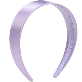 WantGor 1.6 Inch Wide Headbands Silk Satin Plain Headband for Women, Non Slip Solid Hair Bands Hair Accessories Cosplay DIY Holiday Head Band (Purple, Large)