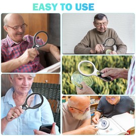 NZQXJXZ Compact Magnifying Glass with Lights,45X 10X 5X Small Handheld Lighted Magnifier, 3 LED Light Magnifying Glass for Reading Small Prints & Low Vision Seniors B&W