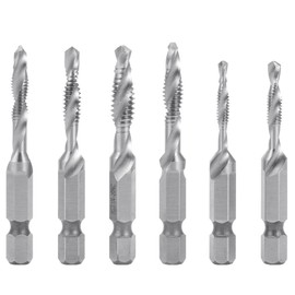 NUZAMAS Set of 6 Screw Thread Tap Drill Set Hex Shank HSS Screw Spiral Point Thread Imperial Plug Drill Bits Size 1/8"、5/32"、3/16"、1/4"、5/16" and 3/8"