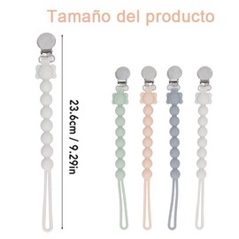 Cadena para Chupete de bebé, 4 Piezas Cadenas de Chupete para Bebé, 4 Colores, para Evitar que Se Apague, Abrazadera de Cadena para Chupete, Clip de Chupete de Silicona Suave con Clips Suaves y Firmes