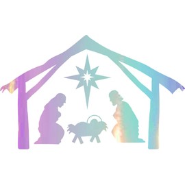 NBFU Nativity Baby Jesus Christian Christmas 2 (Holographic Opal Purple) (Set Of 2) Premium Waterproof Vinyl Decal Stickers For Laptop Phone Helmet Car Window Bumper Mug Tuber Cup Door Wall Decoration