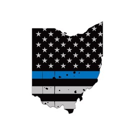 Distressed Ohio State Shaped Subdued US Flag Thin Blue Line Sticker Decal 3.08"x4"