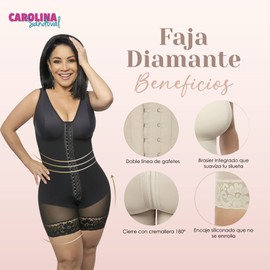 Carolina Sandoval, Fajas Diamante - Colombianas Reductoras y Moldeadoras - Cuerpo Entero, Media Pierna, Con Sujetador. Suave y Transpirable. 100% Colombiana Para Mujer. (Negro, XS)