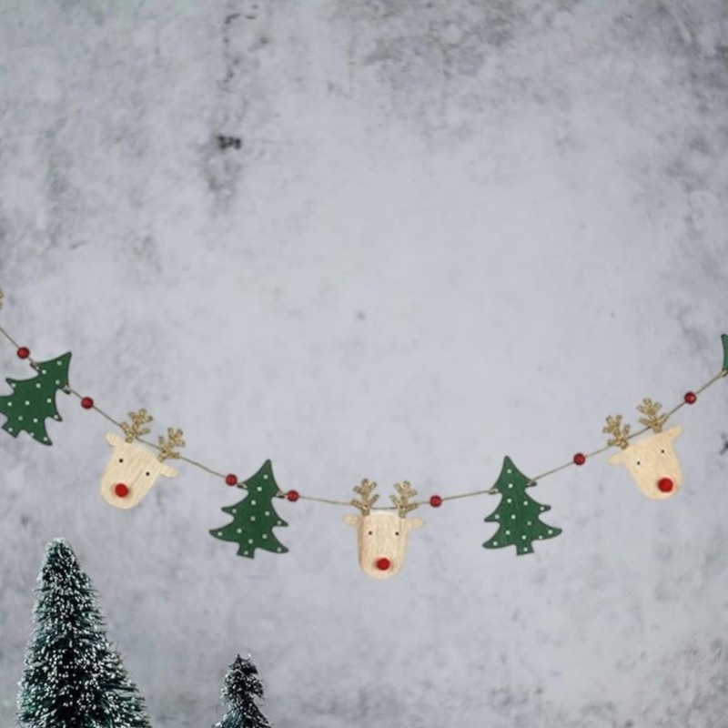 Heaven Sends Wooden Reindeer and Christmas Tree Garland 1.2m| Festive