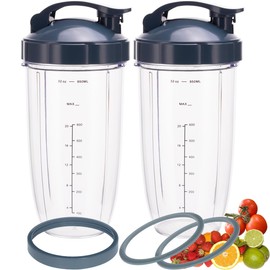 [UPGRADE] 2-pack 32oz Replacement Blender Cups with Flip-Top To-Go-Lid and Rubber Gaskets Compatible with NutriBullet 600w/900w Blender