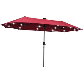 GDY 13 FT Rectangular Patio Umbrella with 36 Solar Powered LED Lights Ultimate Sun Protection & Easy Crank for Deck, Garden, Pool, Beach, Red