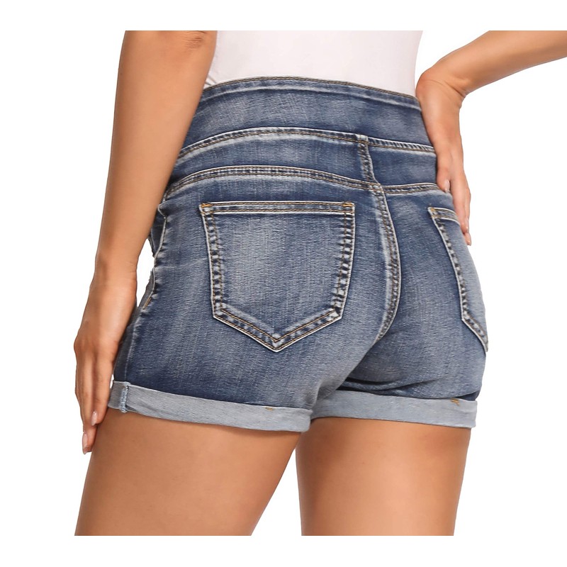 Foucome Women's Maternity Ripped Jean Shorts Roll Hem Denim Shorts
