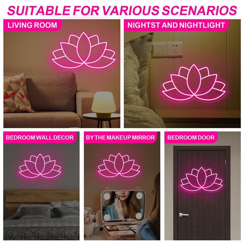 Lotus Flower Neon Sign for Yoga Studio Meditation Room Boho