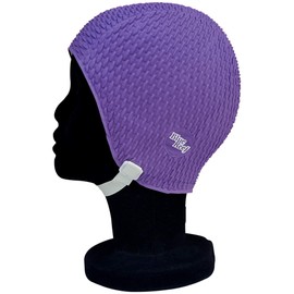 Blue Reef Bubble Pimple Effect Dark Shades Single Solid Colour Ladies Classic Retro Swimming Hat Swim Cap One Size Average Adults Adjustable Strap (Purple)