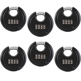 6 Pack Stainless Steel Discus Padlock 4 Digit (3inch) Combination Lock Outdoor for Warehouse, Sheds, Storage Locker, Units (Black,6 Pack)