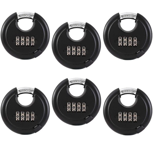 6 Pack Stainless Steel Discus Padlock 4 Digit (3inch) Combination