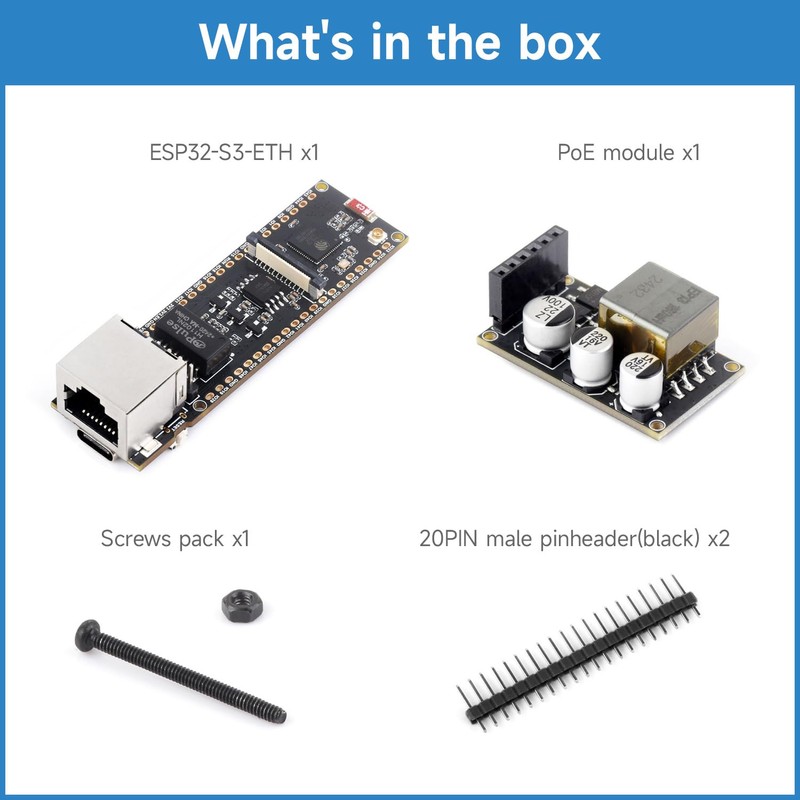 KLAYERS ESP32-S3R8 Ethernet Development Board with Wi-Fi, Bluetooth, PoE Power,