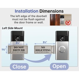 Metal Doorbell Cover No Soliciting Sign for House & Front Door, Flipable No Soliciting Sign for Ring Doorbell, Easy to Mount, Great Gift for Home Officers and Exhausted Moms with Sleeping Baby(Left)
