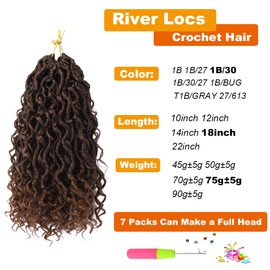 18 Inch Faux Locs Crochet Hair 7 Packs Ombre Goddess Locs Crochet Hair with Curly Ends Soft Locs River Locs for Women Boho Hippie Locs (1B/30#)