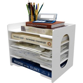 5 Tiers Paper Organizer for Desk Desktop,Office Desk Organizer Mail Letter Tray & Paper Sorter Document Desktop File Organizer for Home Office School Decorations, 34 * 25 * 26.5cm