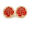 20mm Gold Tone Round with Red Enamel Rose Motif Clip