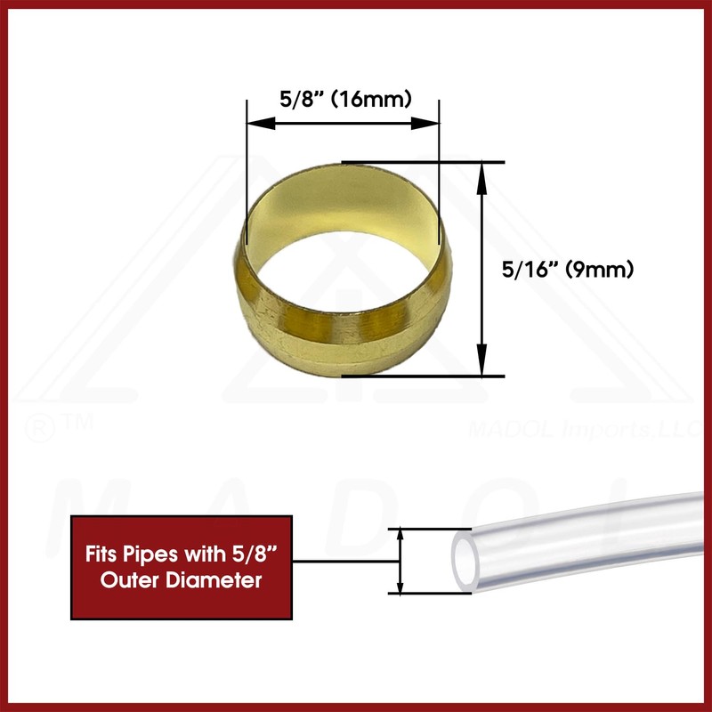 Brass Compression Fitting Ferrule Sleeve Tube Fitting (5/8" Tube OD)