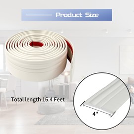 Qiveno Flexible Wall Baseboard Molding Trim, Peel and Stick Wall Base Moulding Trim, 4" x 16.4" Self Adhesive Vinyl Wall Baseboards Moulding Trim for Wall Base Cove Base(Cream White)