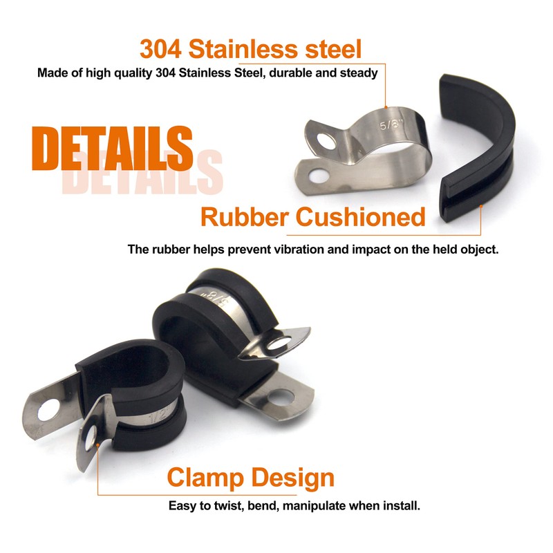 ISPINNER 52pcs Cable Clamps Assortment Kit, 304 Stainless Steel Rubber
