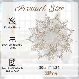 URROMA Linen Round Doily, 30cm/11.81in Beige Table Cover with Lace Trim Coffee Table Topper Round Tablecloth for Dining Room Kitchen Table Decor