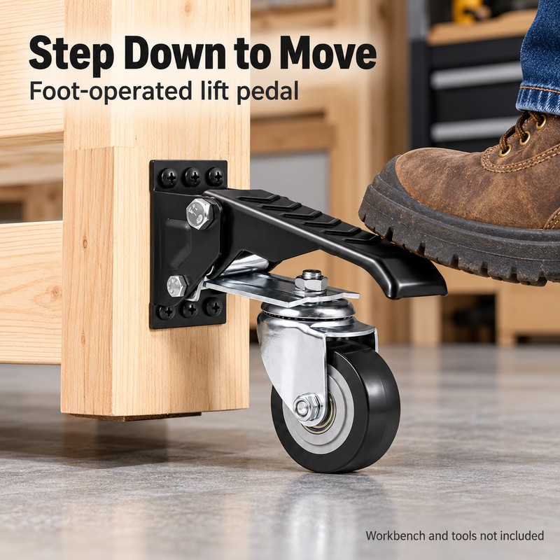 Retractable Workbench Casters, Set of 4 – 660 lb Total