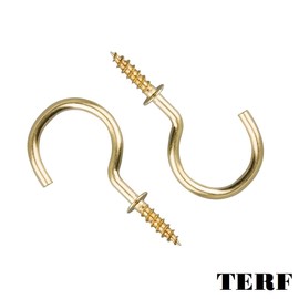 TERF® 25mm Round Bend Shoulder Cup Hook Screw 25mm (1 inch) Electro Brass Plated Cup Hook Hanging Screw for Office Home Garden Indoor Outdoor Decoration Use - Pack of 20