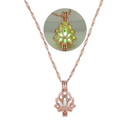 SIewee Fantasy Glow Flower Necklaces - Jewelry Charms Pendants for Women - Fairy, witches, Space Necklace (Rose gold Yellow green)
