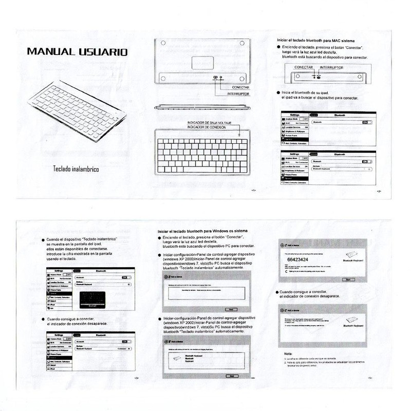 Teclado Español, 78 Teclas Teclado Inalámbrico Ultradelgado Bluetooth Inalámbrico Español