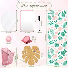 Harloon 15 Pcs Locker Decoration and Organizer Kit Locker Wallpaper Magnetic Pen Holder and Mirror Whiteboard Marker Cork Board with 3 Push Pins 3 Magnetic Clip 6 Magnets(Palm Leaf)
