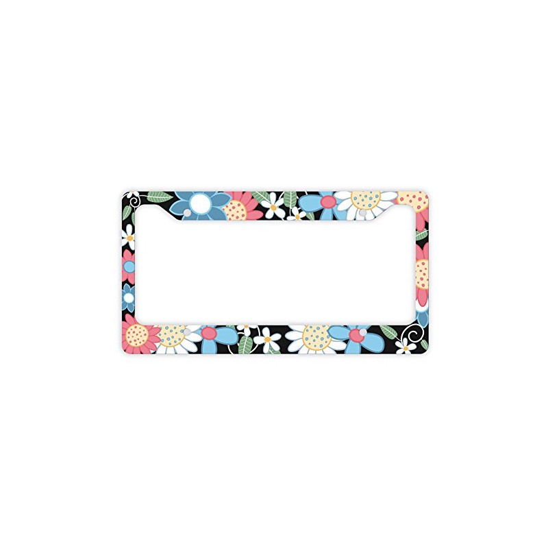 Flower Power Pretty Floral Pattern License Plate Frame Decorative Flowers